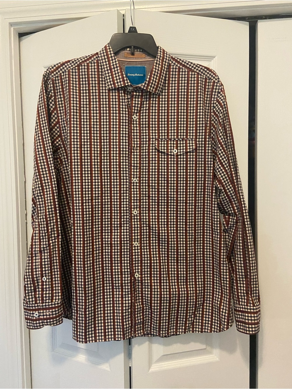 Tommy Bahama Brown and White Gingham Button-Down Shirt